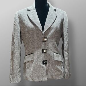 Jones New York Suit Herringbone Blazer Jacket Size 6 Wool Blend Black & White